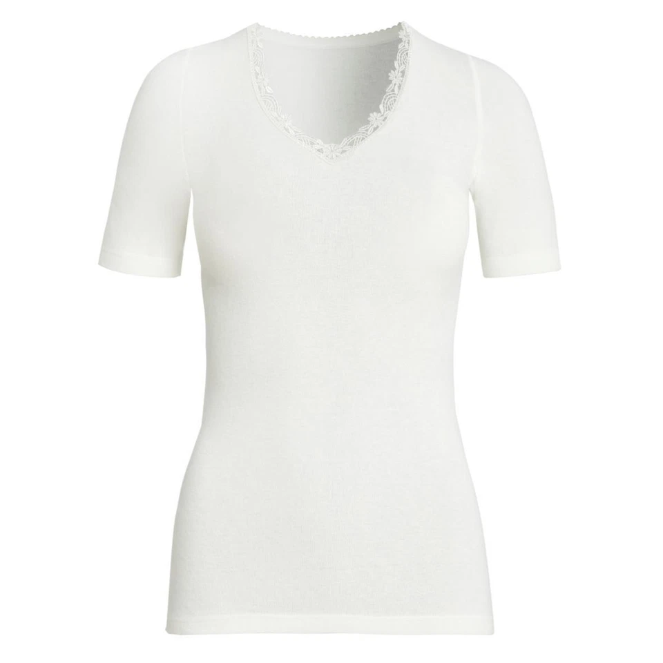 Conta Damen halbarm Unterhemd Angora/Schurwolle Spitze Spenzer 1/4 Arm Wolle - Bild 2 von 4