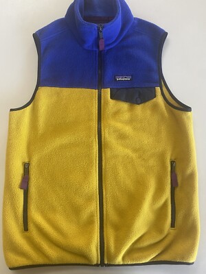 Patagonia Synchilla Full Zip Fleece Vest Yellow Blue Black Trim