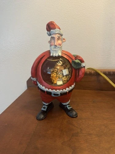 Vintage Christmas Santa Claus Snowglobe 8” Resin Figurine Milk And Cookies Art