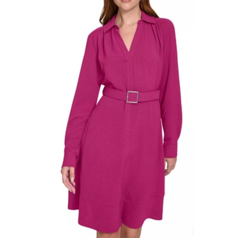 Calvin Klein Women's Magenta Pink Long Sleeve Fit & Flare Dress