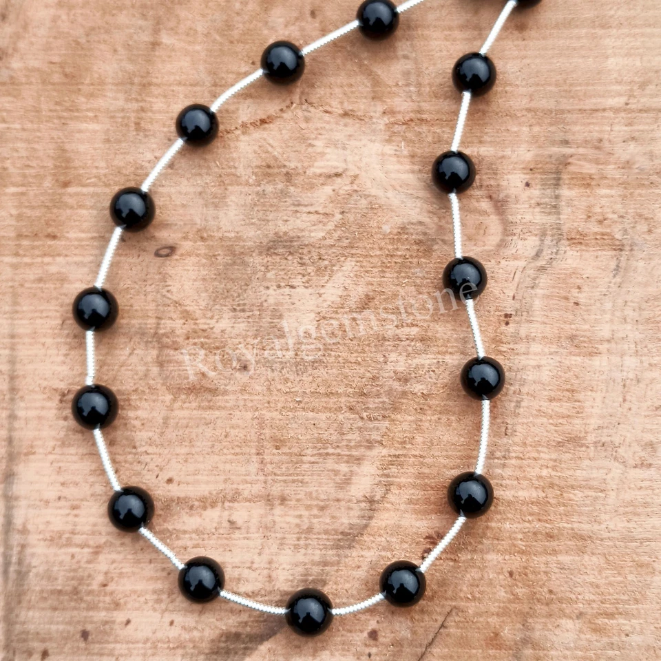 Collar De Perlas De Ónix Negro Natural De 8mm, Perlas De Ónix Lisas, Minimalista - Imagen 4 de 4
