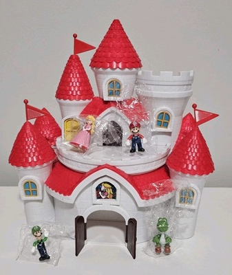 #ad Super Mario Bros Deluxe Mushroom Kingdom Castle Mario Luigi Peach And Yoshi Figs $19.60