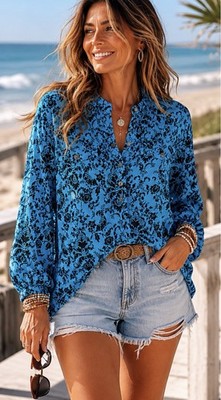 California Threads Linen Top Womens XL Floral Button-Up Shirt