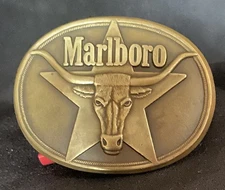 Vintage 1987 Marlboro Cigarette Belt Buckle  SOLID BRASS  by Phillip Morris