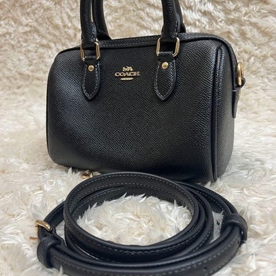 COACH Mini Shoulder Bag Crossbody Leather Black 13.5cm x 18cm x 11cm Authentic