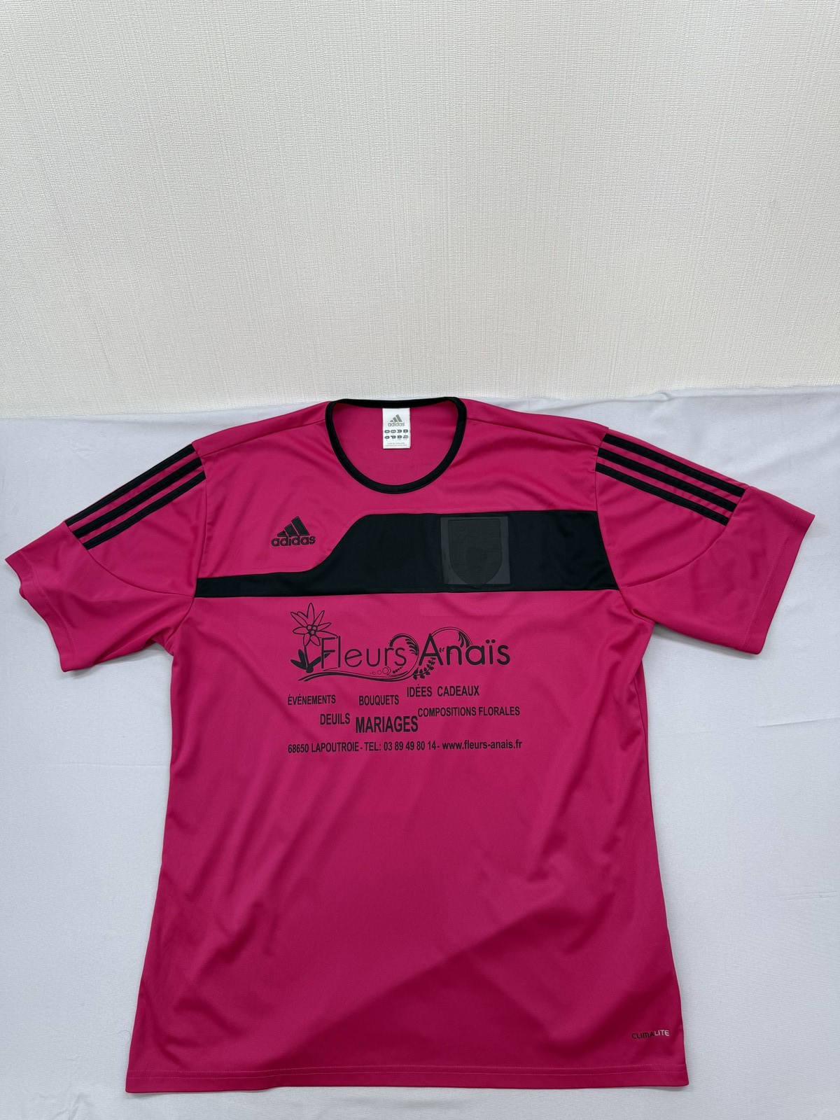 Adidas Pink Striped Soccer Jersey L Short Sleeve Crewneck Polyester