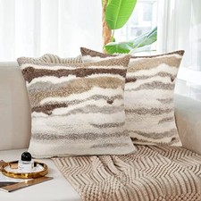 Fluffy Cream Throw Pillow Covers Set of 2 Decorative 18" x 18" Pack of 2 Tan