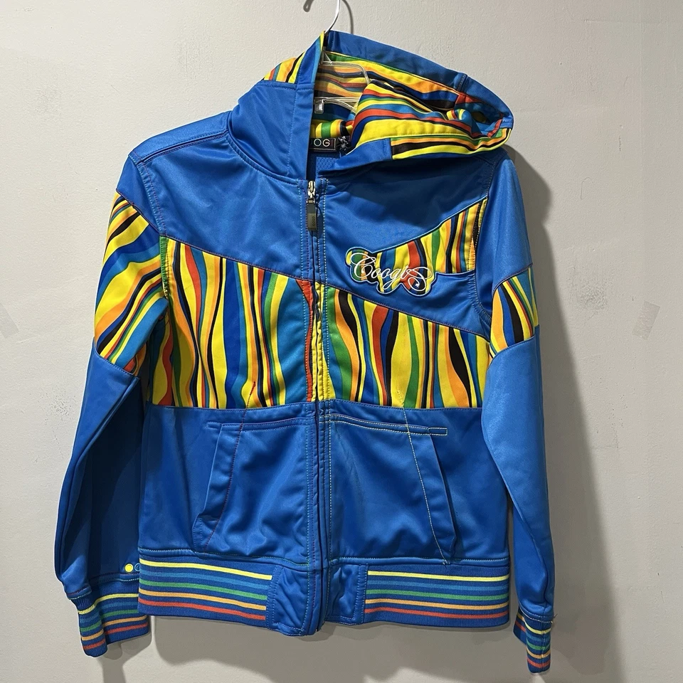 Coogi Track Jacket Full Zip Graphic Menswear Size Small Embroidered Hoodie Blue - Image 2 of 4