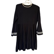 Eliza J Black Knit Dress XL Long Bell Sleeve White Stripe Trim Casual