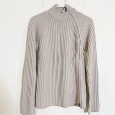 Armani Exchange Beige Ribbed wool blend zip up Turtleneck Sweater M
