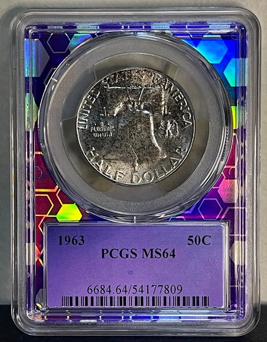 1963 Franklin Silver Half Dollar PCGS MS64-PURPLE CORE! Toned Reverse!