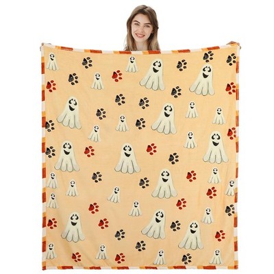 HunnmingRe Halloween Flannel Blanket 50 x 60 Inch Ghost Cat Dog Multicolor
