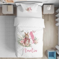 Personalised Pink Rabbit Cute Girl Baby Cot Bed Duvet Set Baby Girl Bedding Gift