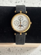 Gucci Moon Phase Quartz Triple Calendar Swiss Made White Dial Gold Plated