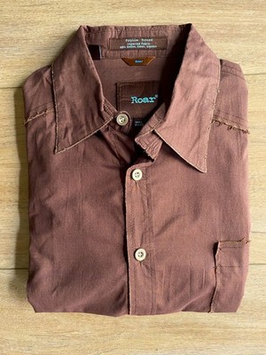 Roar Polin Douce Shirt Mens Large Brown Embroidered Western Y2K Cotton Button Up