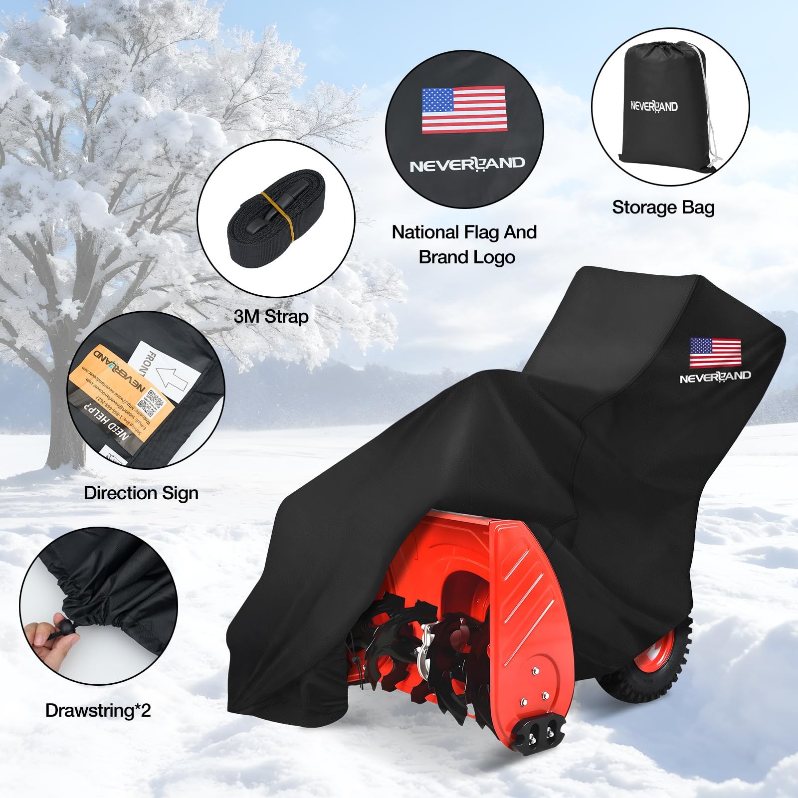 Waterproof Snow Blower Cover - Snow Thrower Cover with American Flag Standard...