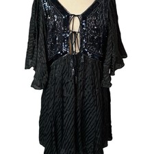 Free People Moonglow A-line Mini Dress Women’s Medium Black Sequin Embellished