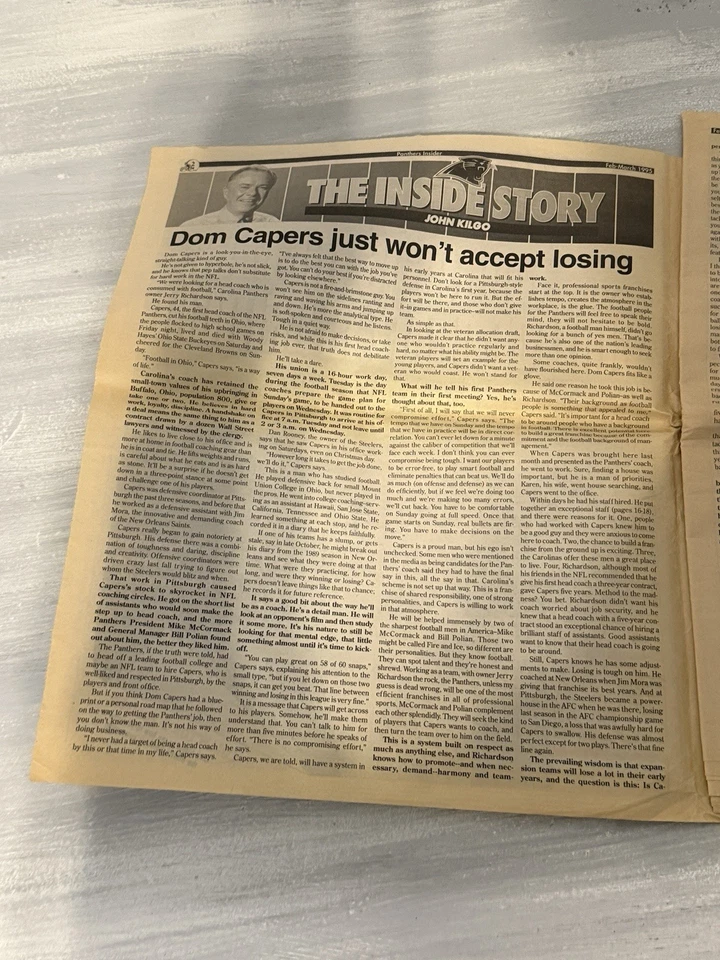 Carolina Panthers Volumen 1 No. 1 Alcaparras es el hombre primera edición 1995 coleccionistas Foto 3 de 4