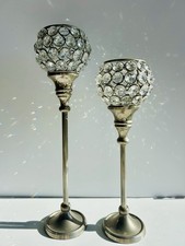 Set of 2 Crystal Rhinestone Candle Holders Gold Tone 13   11  Wedding Decor