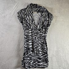Chesley Bodycon Dress Womens Medium Black Zebra Print Cowl Neck Cap Sleeve Short