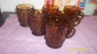 Vintage Retro MCM Anchor Hocking Kimberly Amber Diamond Fire King Mugs x6
