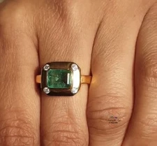 14k Solid Yellow Gold Emerald Diamond Ring All Ring Size Natural Emerald Ring