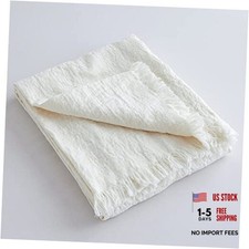 100 Linen Throw Blanket with Fringe for Couch/Bed/Sofa/Gift, 55"x75" White