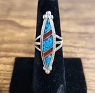 Vintage Silver (Sterling?) Ring W/ Crushed Turquoise & Coral Sz. 5.5