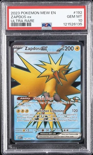 2023 POKEMON MEW EN-151 ULTRA RARE #192 ZAPDOS EX PSA 10