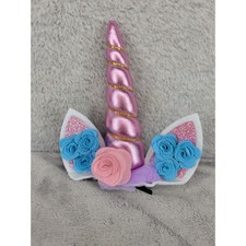 Unicorn Horn Headband Ears Flowers Sparkle Pink Purple Costume Accessory