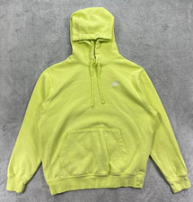 Nike Hoodie Mens Medium Neon Yellow Fleece Lined Swoosh Logo Cotton Pullover