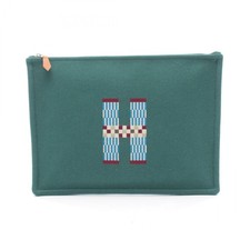 HERMES Flat Pouch GM H Natte Clutch Bag H103643M04 Wool Green SHW Women NEW