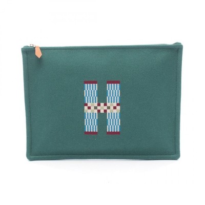 HERMÈS グリーン バッグ ポーチセット HERMES Flat Pouch GM H Natte Clutch Bag H103643M04 Wool Green SHW