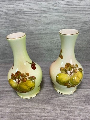 Paar Vintage Royal Worcester Palissy Bud Vase Royale Collection Obst
