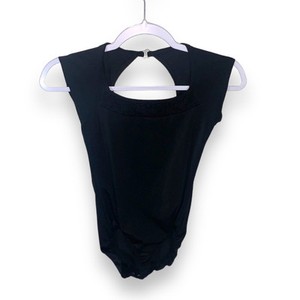 Ovation Black Sleeveless Cutoff Back Lace Crochet Leotard