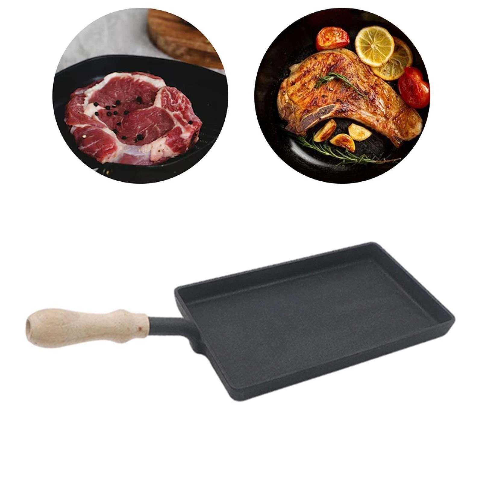 Cast Iron Griddle Grilling Skillet Ergonomic with Long Handle Portable Egg