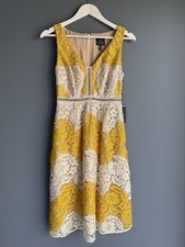 NWT Adrianna Papell Lace Dress Yellow White Floral Fit & Flare Wedding Size 2