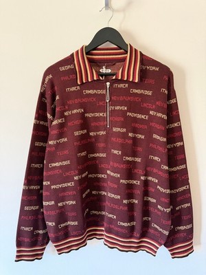 Bode Gridiron Quarter Zip Sweater - Size Large - Brown - NEW