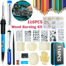 116PCS Wood Burning Kit Pyrography Pen Soldering Iron Wood Tool DIY Creative Kit