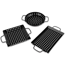 waykea Non-Stick Grill Basket Set, 3-Piece BBQ Accessory Wok Pan Vegetable