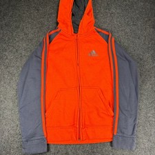 Adidas Niños Naranja Gris Cremallera Completa Sudadera con Capucha Ropa Deportiva Vellón 14/16 SIN ETIQUETAS