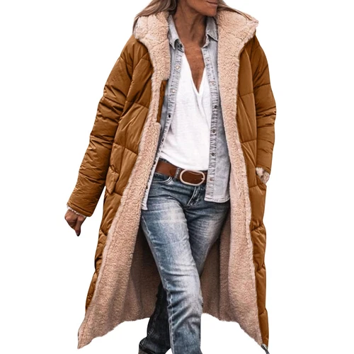 Damen Winter Lange Mäntel Trendy Jacke Sherpa Fleece Gefüttert Daunenmantel - Bild 18 von 97