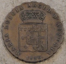 Italy Parma 1830 Five Centesimo Better Grade Beginning of a Gear? Unusual Reedin