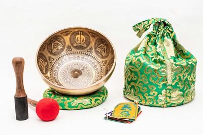 10'' Flower of Life -Meditating Yogi & Tibetan Mantra Carved Lingham Singing Bowl