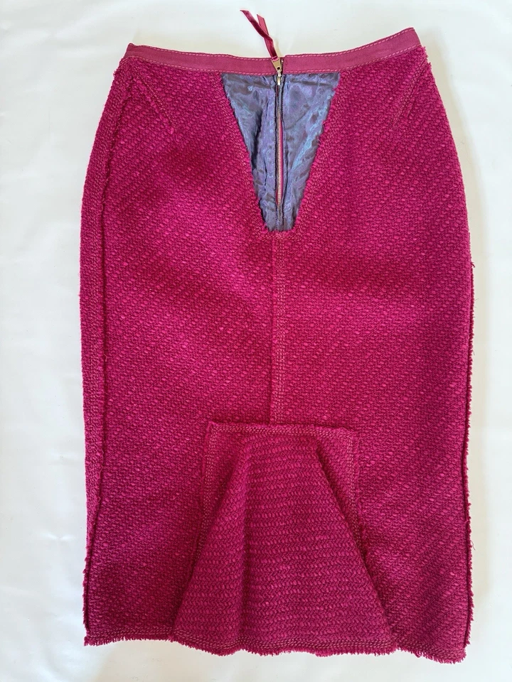 Falda lápiz Louis Vuitton magenta púrpura forrada en seda lana terciopelo satinado cremallera FR 38