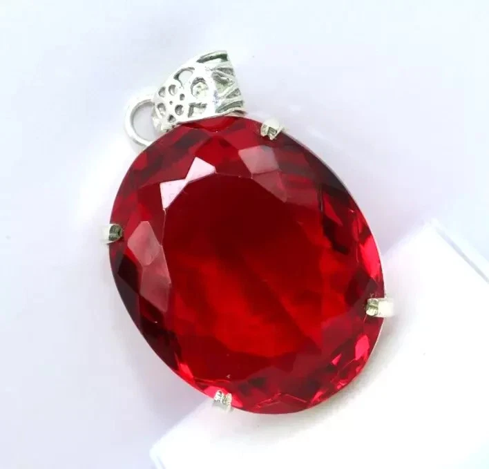 Natürlich 71 Karat Rot Topas Oval Schliff 925 Massives Sterlingsilber Anhänger - Bild 4 von 4