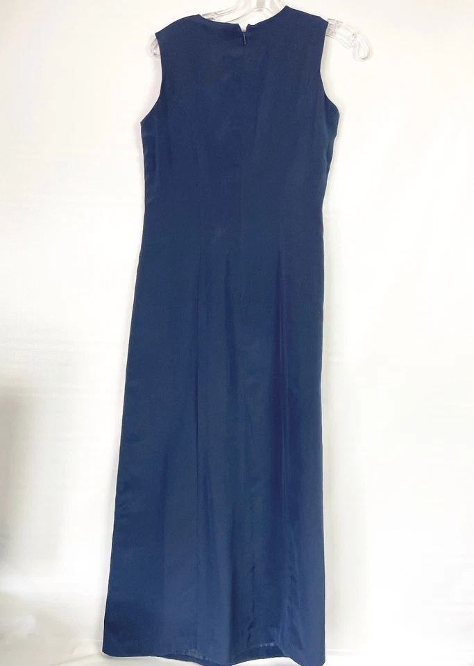 Maxi Vestido Chadwicks Para Mujer 4 Seda Azul Marino Sin Mangas Largo De Colección Foto 2 de 4
