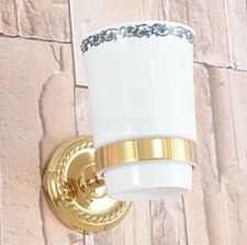 Gold Brass Toothbrush Holder with Ceramic Cup Wall Mounted Bathroom Accessory