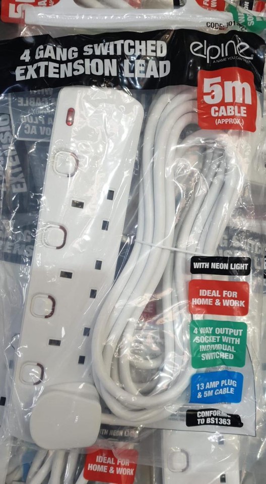 6 WAY GANG EXTENSION LEAD CABLE INDIVIDUALLY SWITCHED EXTENTION 6 ...