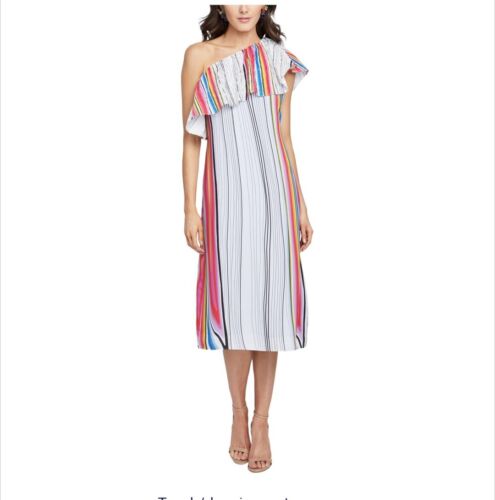 Rachel Roy Dress Women's 2X Rainbow Combo Curvy Collection May One Shoulder NEW